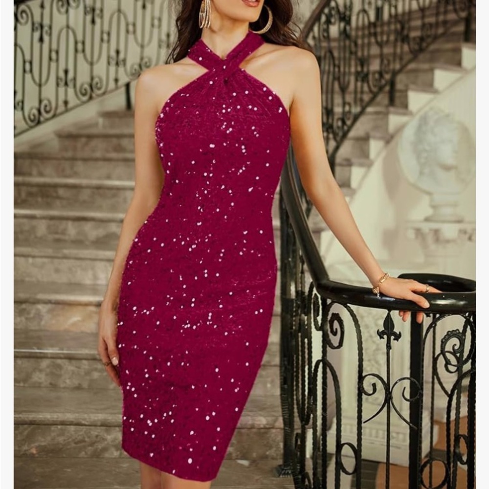 Dress for Women Sleeveless Sparkly Glitter Halter